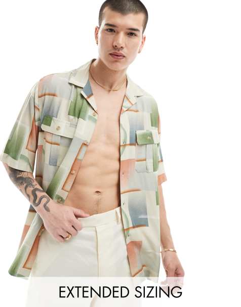 ASOS DESIGN relaxed revere shirt with vintage ombre print - view 1