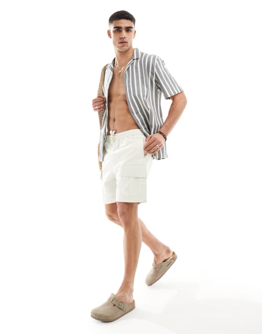 ASOS DESIGN relaxed revere stripe shirt in grey , 3 of 4