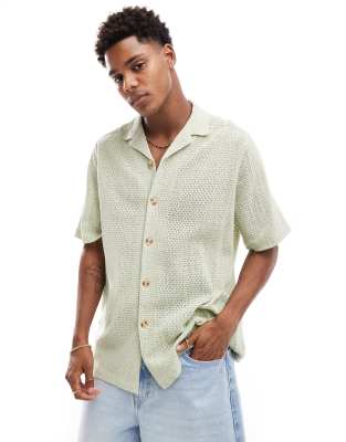 Asos Design Relaxed Revere Texture Shirt In Sage Green