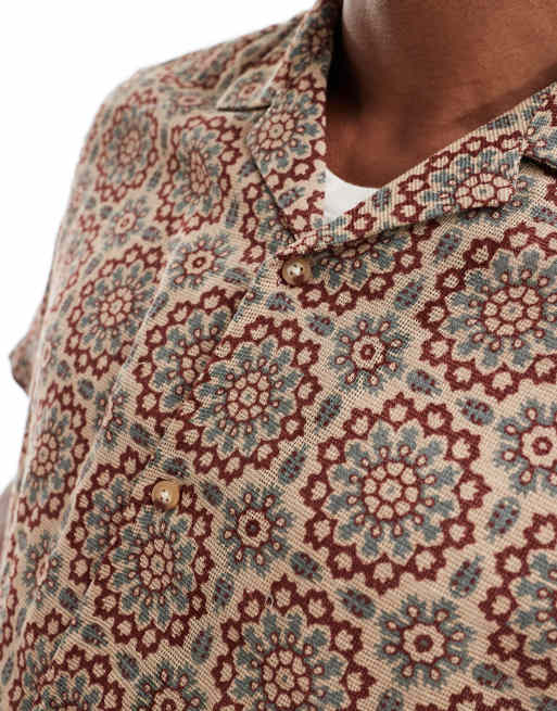 ASOS DESIGN relaxed revere textured shirt in geo print , 2 of 4