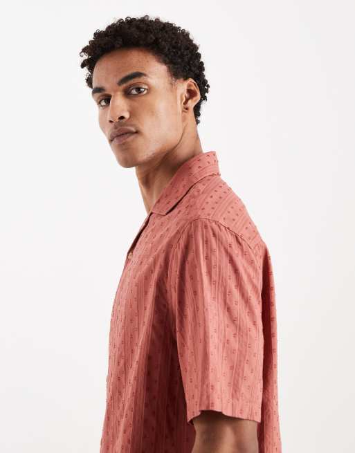 ASOS DESIGN relaxed revere textured shirt in rust, 4 of 5