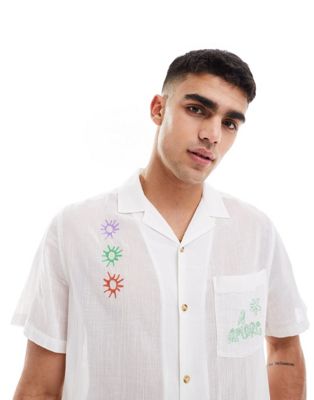 ASOS DESIGN relaxed revere textured shirt with embroidery - ASOS Price Checker