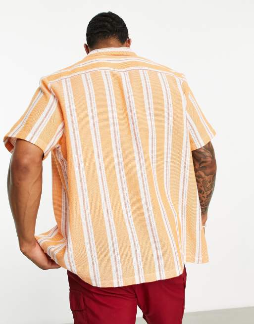 ASOS DESIGN relaxed revere textured stripe shirt in orange, 4 of 4