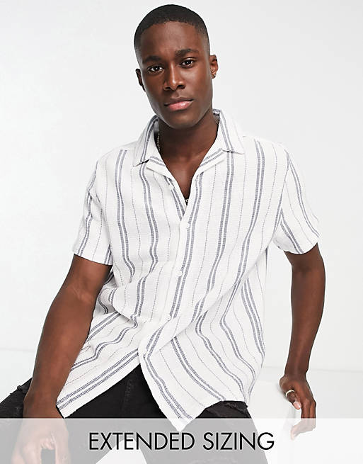 ASOS DESIGN relaxed revere textured stripe shirt in white | ASOS