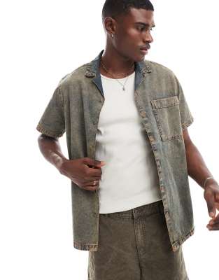 ASOS DESIGN ASOS DESIGN relaxed revere washed denim shirt in brown