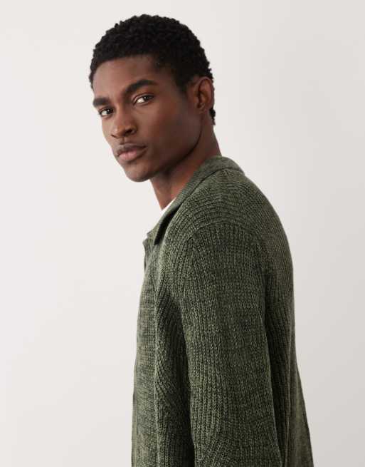 ASOS DESIGN relaxed rib knit button down cardigan in khaki green, 4 of 5