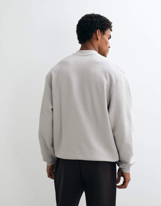ASOS DESIGN relaxed rib knit quarter zip crew neck sweatshirt in gray, 2 of 5