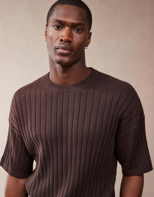 ASOS DESIGN relaxed rib knit t-shirt in brown, 4 of 4