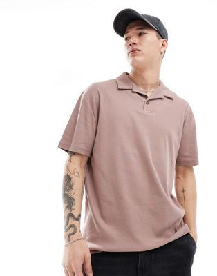 ASOS DESIGN relaxed rib revere polo in pink
