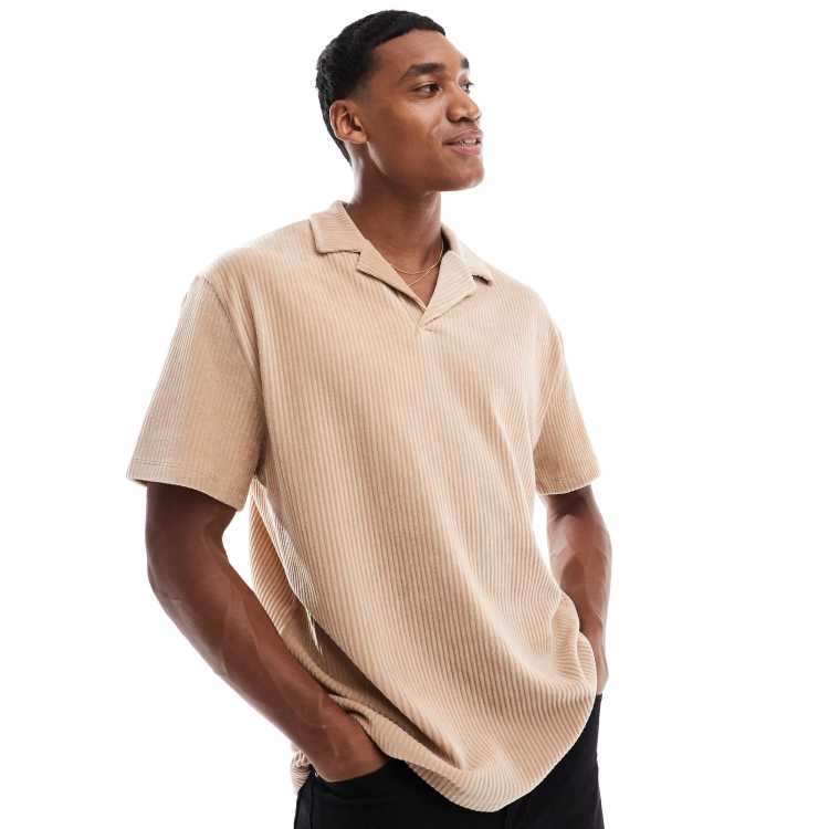ASOS DESIGN relaxed ribbed velour polo shirt with camp collar in