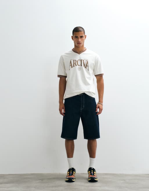 ASOS DESIGN relaxed ringer t-shirt with arciva graphic in cream, 3 of 5