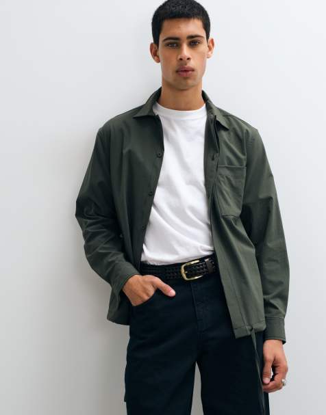 ASOS DESIGN relaxed ripstop overhemd met trekkoordzoom in donkergroen - view 1
