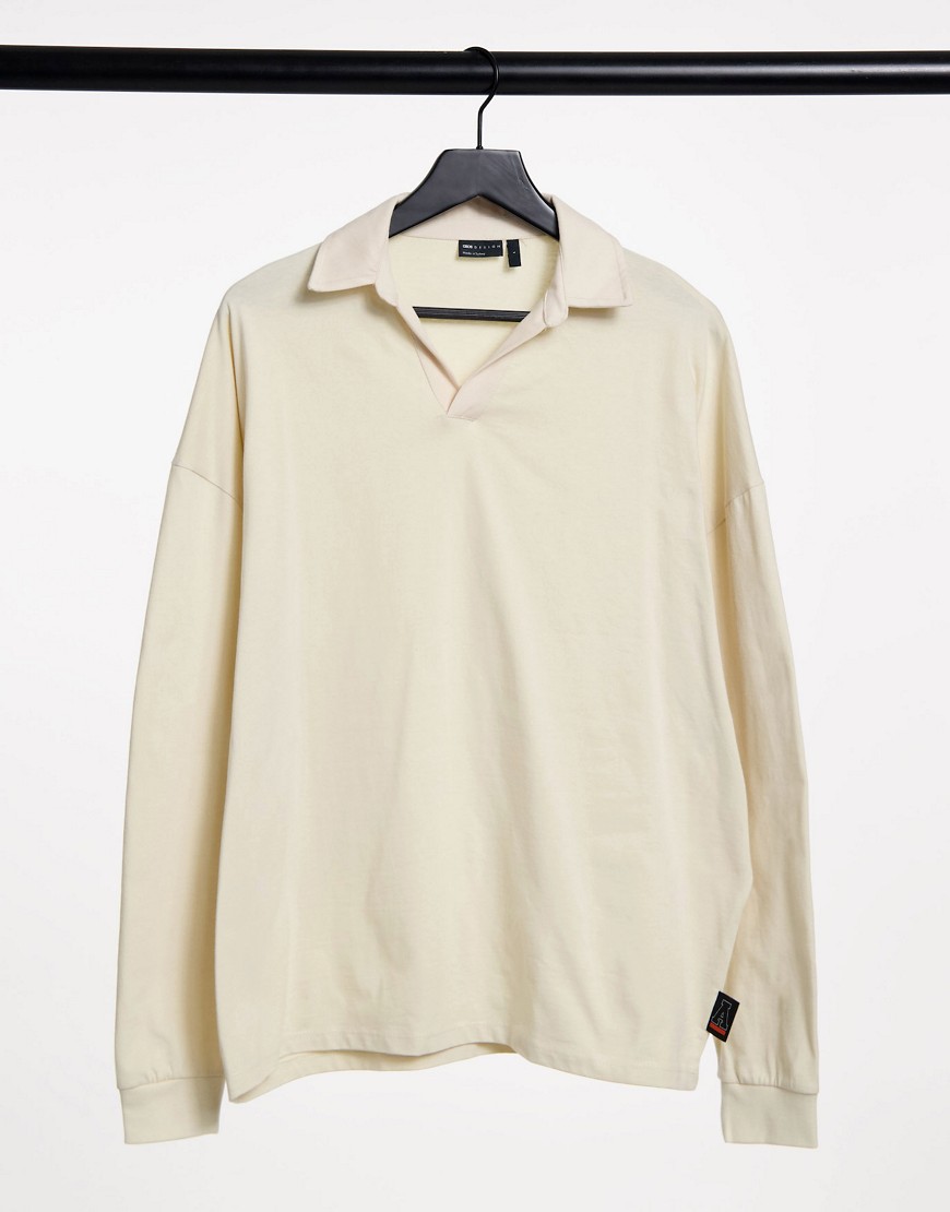 ASOS DESIGN relaxed rugby polo in beige-Neutral