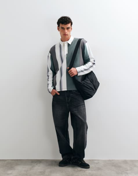 ASOS DESIGN relaxed rugbytop met lusachterkant en sublimatieprint met strepen in multi - view 1