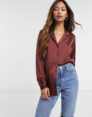 asos design relaxed satin long sleeve shirt