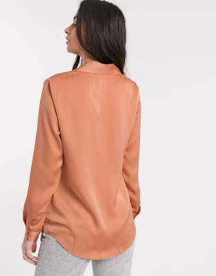 asos design relaxed satin long sleeve shirt