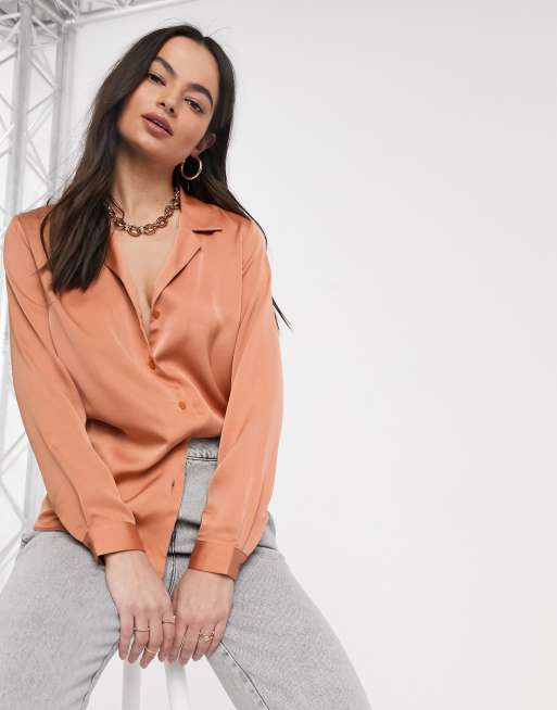 Asos design relaxed satin long best sale sleeve shirt