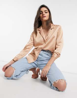 asos design relaxed satin long sleeve shirt