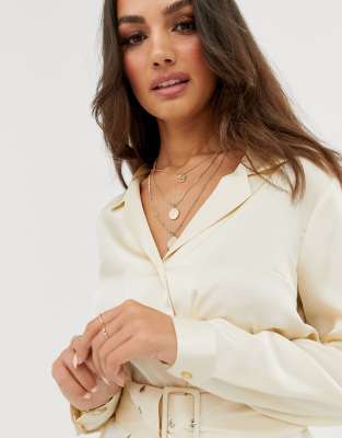 asos design relaxed satin long sleeve shirt