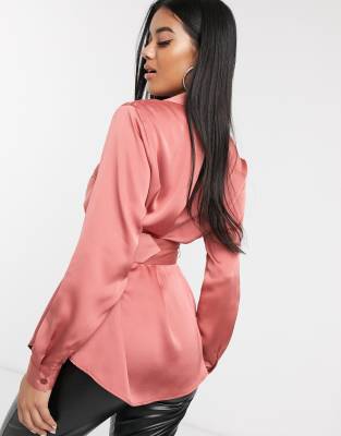 asos design relaxed satin long sleeve shirt