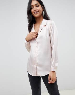 asos design relaxed satin long sleeve shirt