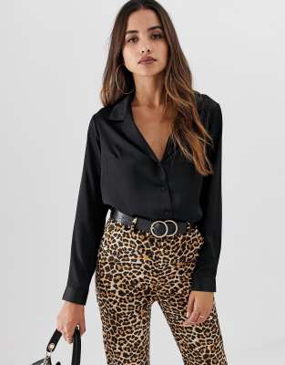 asos design relaxed satin long sleeve shirt