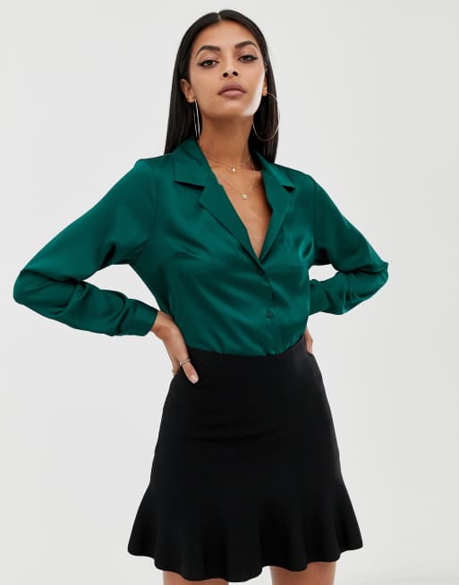 Asos design relaxed satin long 2024 sleeve shirt