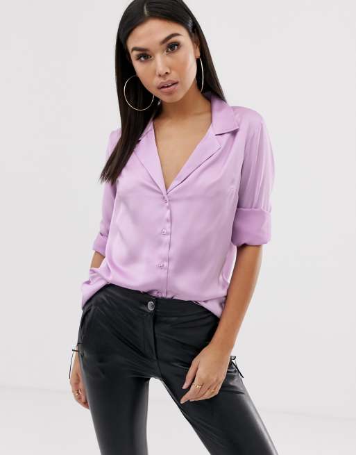 Asos design relaxed satin long best sale sleeve shirt