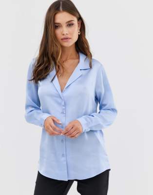 asos design relaxed satin long sleeve shirt