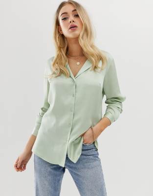 asos design relaxed satin long sleeve shirt