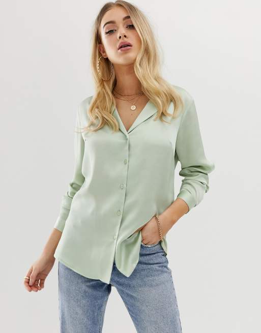 Asos design relaxed satin long hot sale sleeve shirt