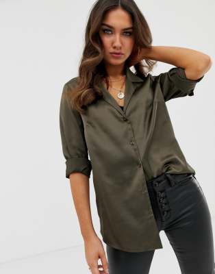 asos design relaxed satin long sleeve shirt