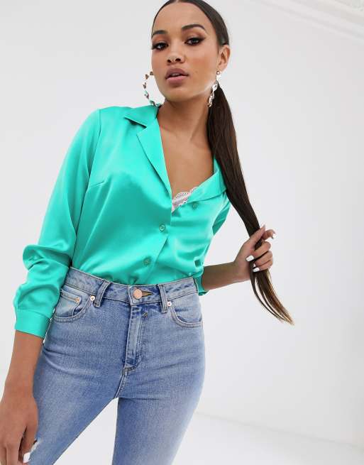 ASOS DESIGN relaxed satin long sleeve shirt | ASOS