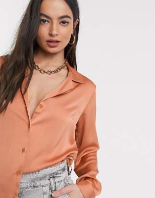 asos design relaxed satin long sleeve shirt