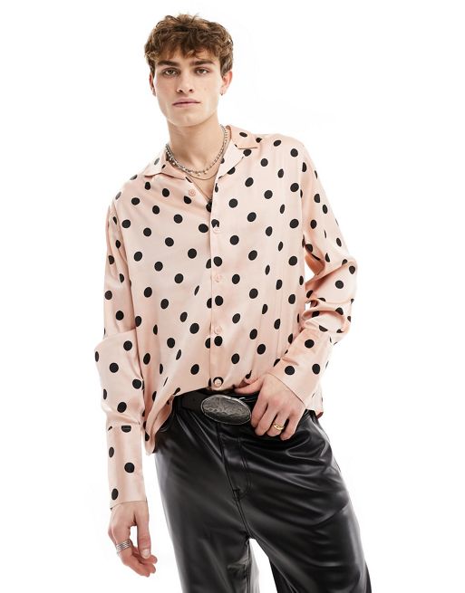 FhyzicsShops DESIGN relaxed satin polka dot shirt with extended cuffs in dusty pink