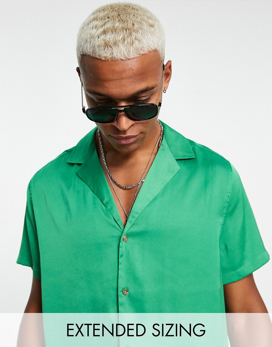 ASOS DESIGN relaxed satin shirt in bright green