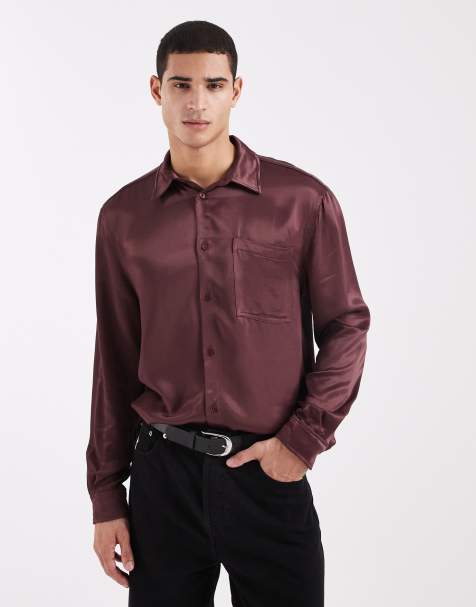 ASOS DESIGN relaxed satin shirt in brown - view 1
