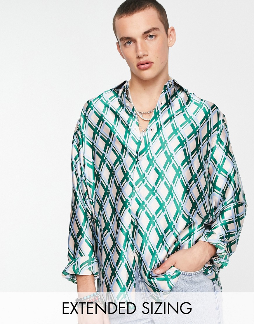 ASOS DESIGN relaxed satin shirt in check print-Multi