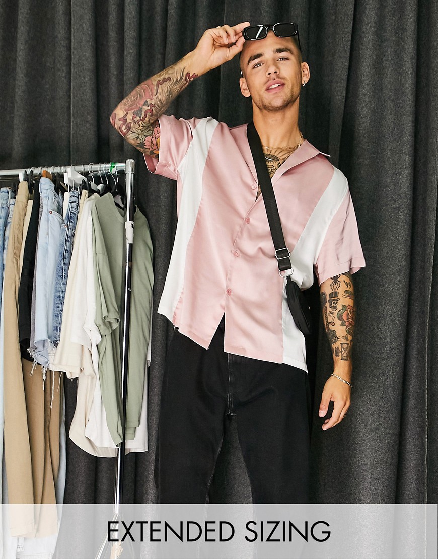 ASOS DESIGN relaxed satin shirt in dusty pink cut & sew
