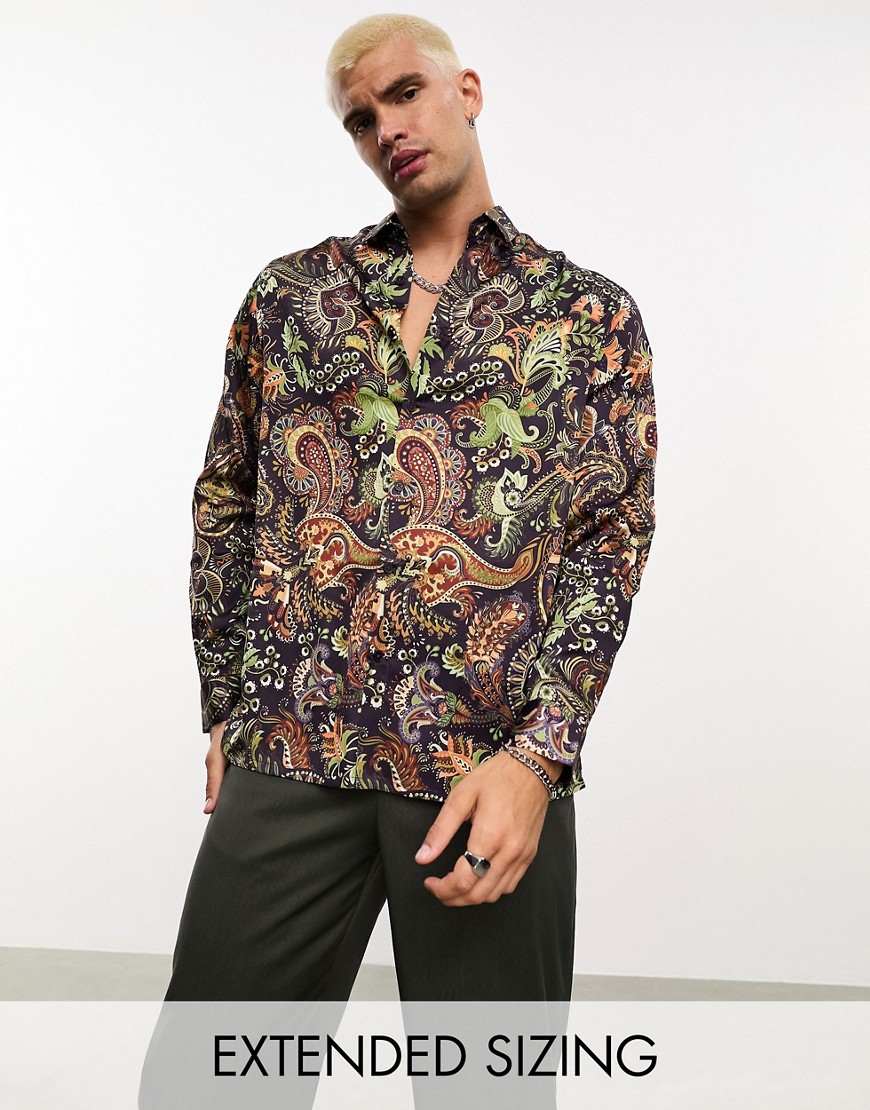 ASOS DESIGN relaxed satin shirt in paisley print-Multi