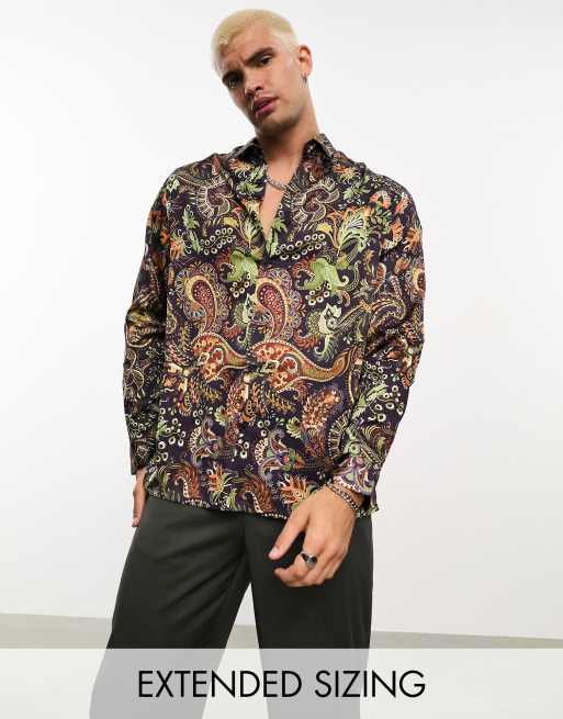 ASOS DESIGN relaxed satin shirt in paisley print | ASOS