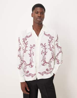 Asos Design Relaxed Satin Shirt With Print In Multi