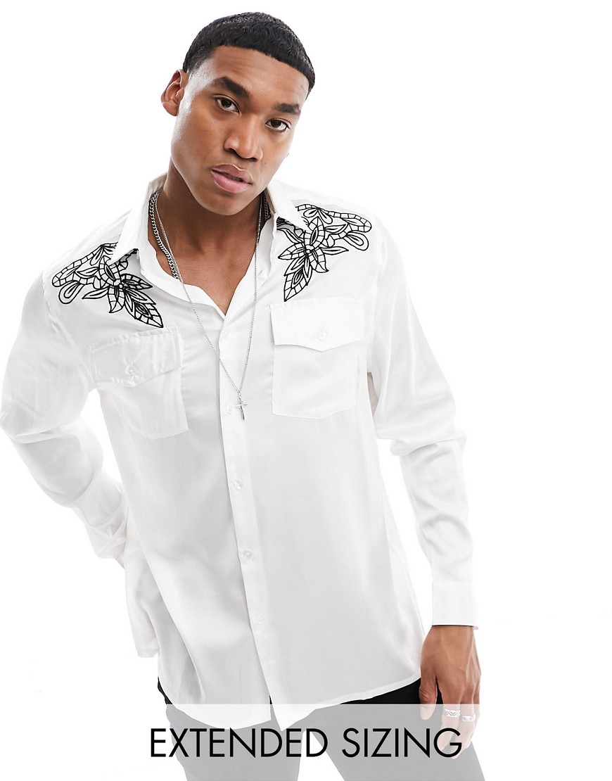 ASOS DESIGN relaxed satin shirt with western detail in white
