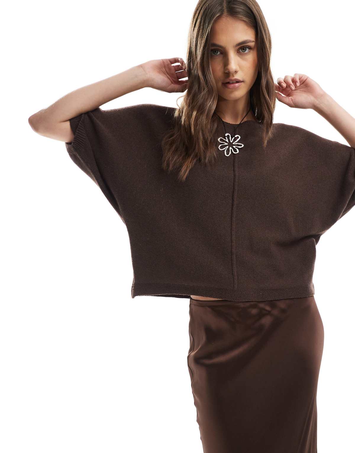 ASOS DESIGN relaxed seam detail knitted t-shirt in chocolate