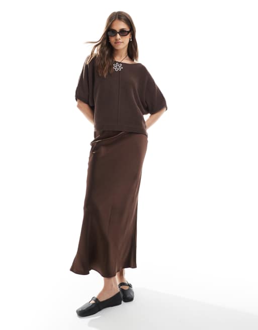 ASOS DESIGN relaxed seam detail knitted t-shirt in chocolate, 3 of 4