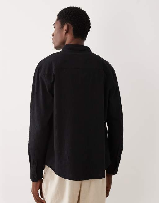 ASOS DESIGN relaxed seersucker shirt in black, 3 of 5