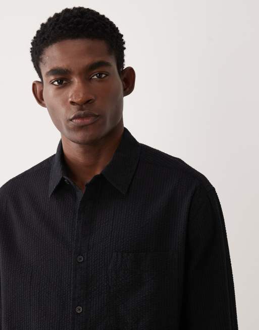 ASOS DESIGN relaxed seersucker shirt in black, 5 of 5