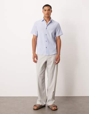 ASOS DESIGN relaxed seersucker shirt in blue | ASOS