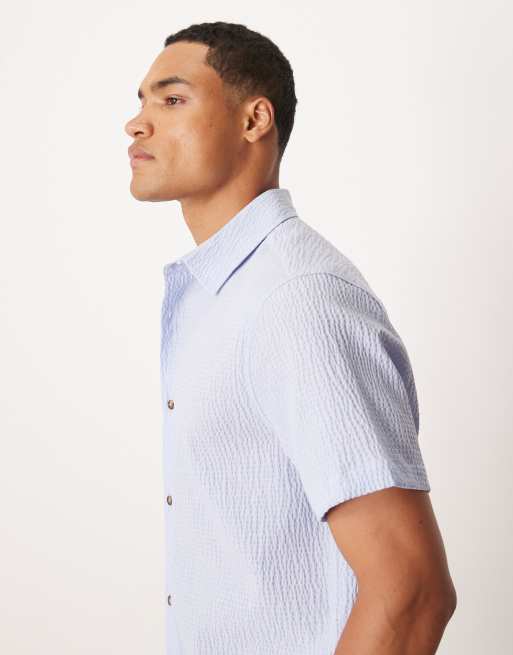 ASOS DESIGN relaxed seersucker shirt in blue, 4 of 5