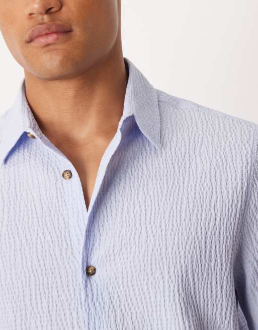 ASOS DESIGN relaxed seersucker shirt in blue, 5 of 5